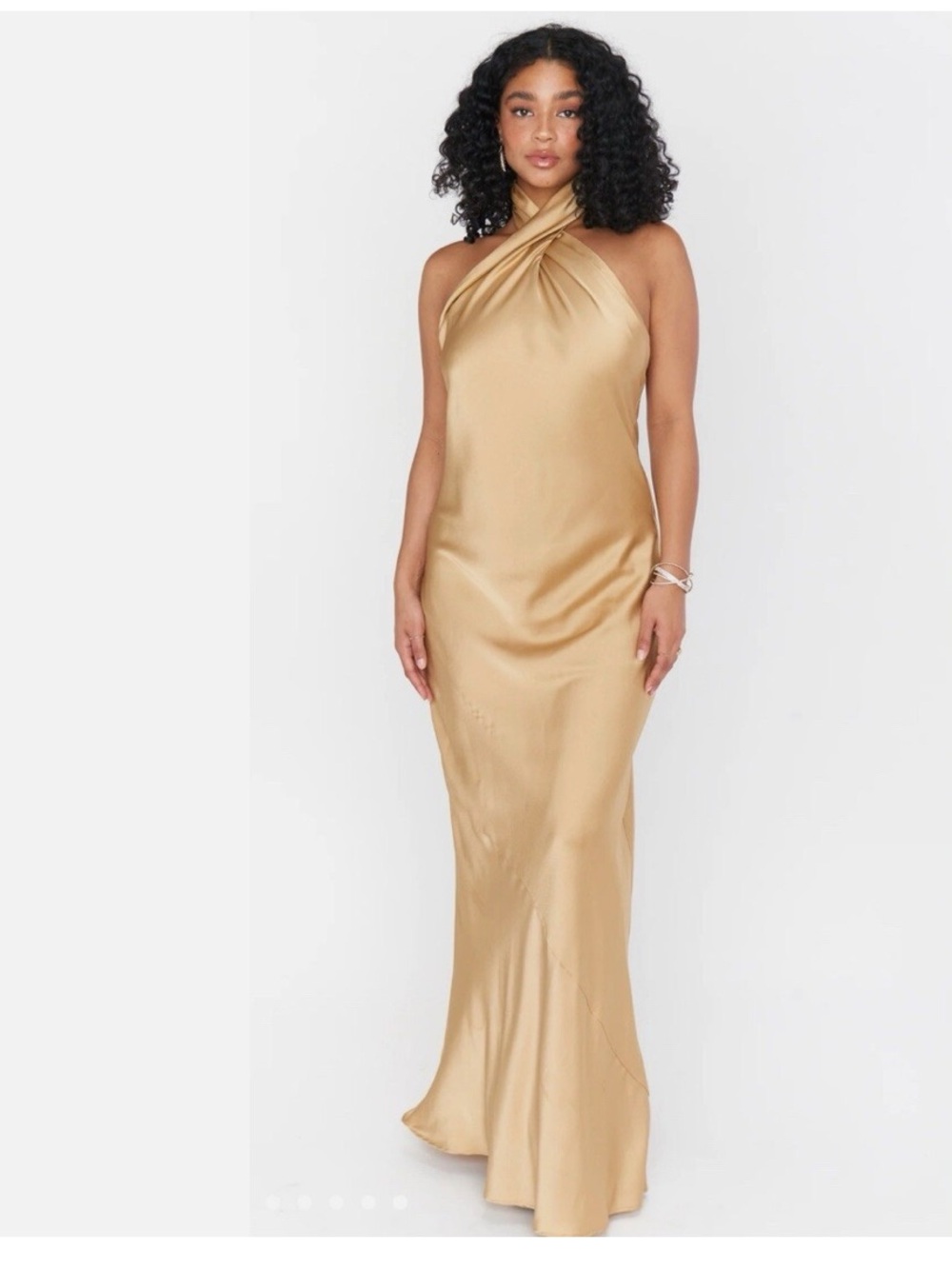 Show Me Your MuMu Jasmine Halter Maxi Dress in Gold Satin - Size small